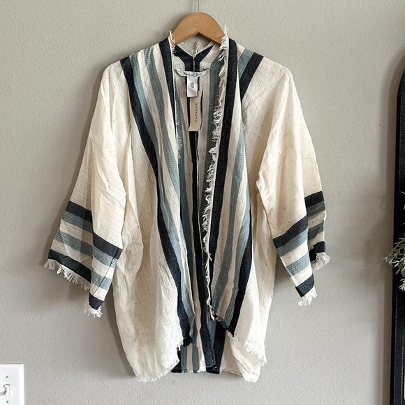 NWT Michael Stars (Evereve) Nautical Beach Striped Wrap One Size Blue/Off White - Picture 2 of 13